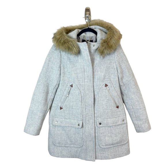 J. Crew Chateau Parka In Italian Stadium-Cloth Wool Coat Faux Fur
